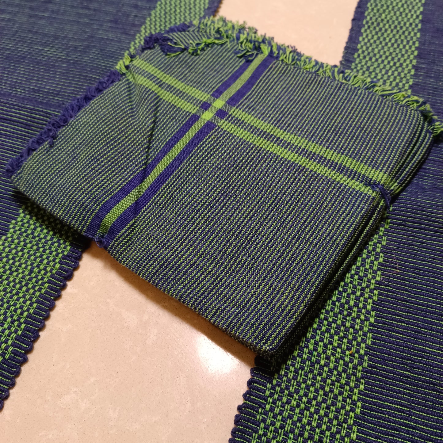 Pure Cotton Table Mats Green & Blue Table Napkin Placemats Reversible 12 Pc Set