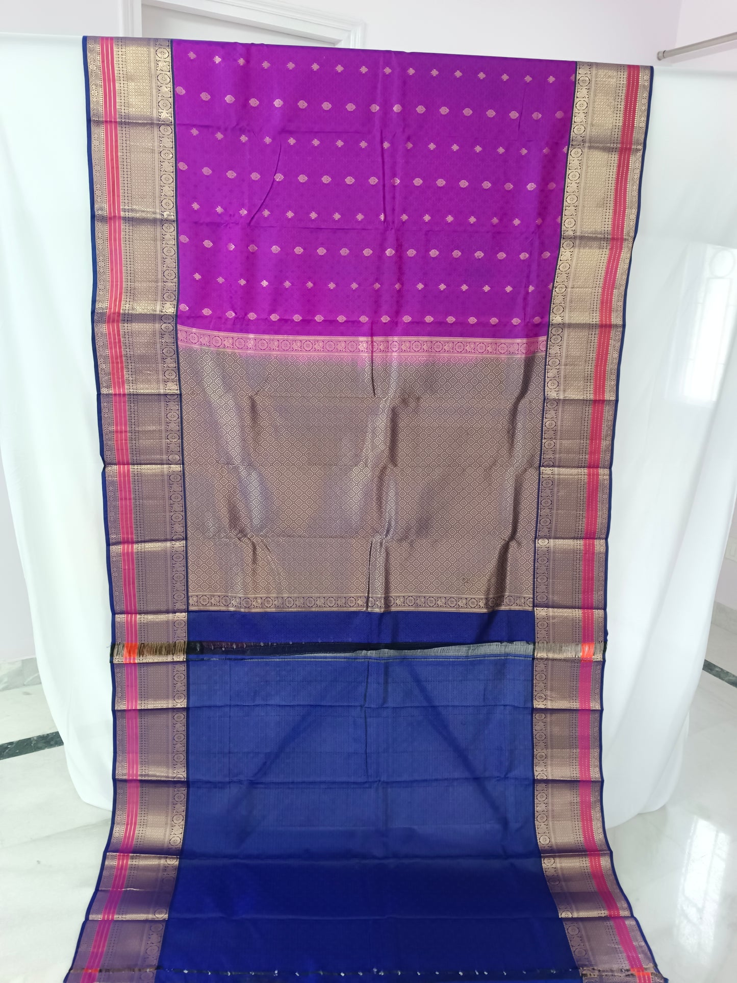 Saree Kanjivaram Pure silk Purple Sari wedding partywear