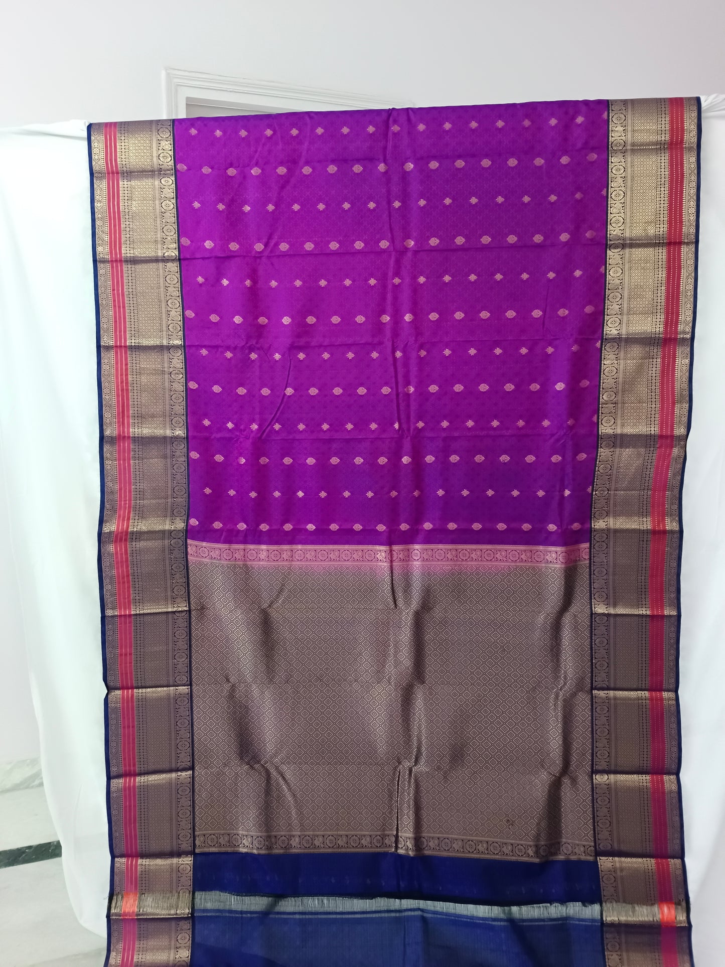 Saree Kanjivaram Pure silk Purple Sari wedding partywear