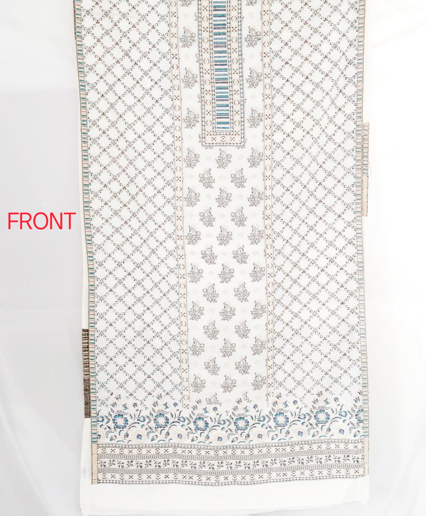 Traditional Kashmiri Ivory Zari Suit Unstitched Dress -Ivory Indian Silk | Premium Silk