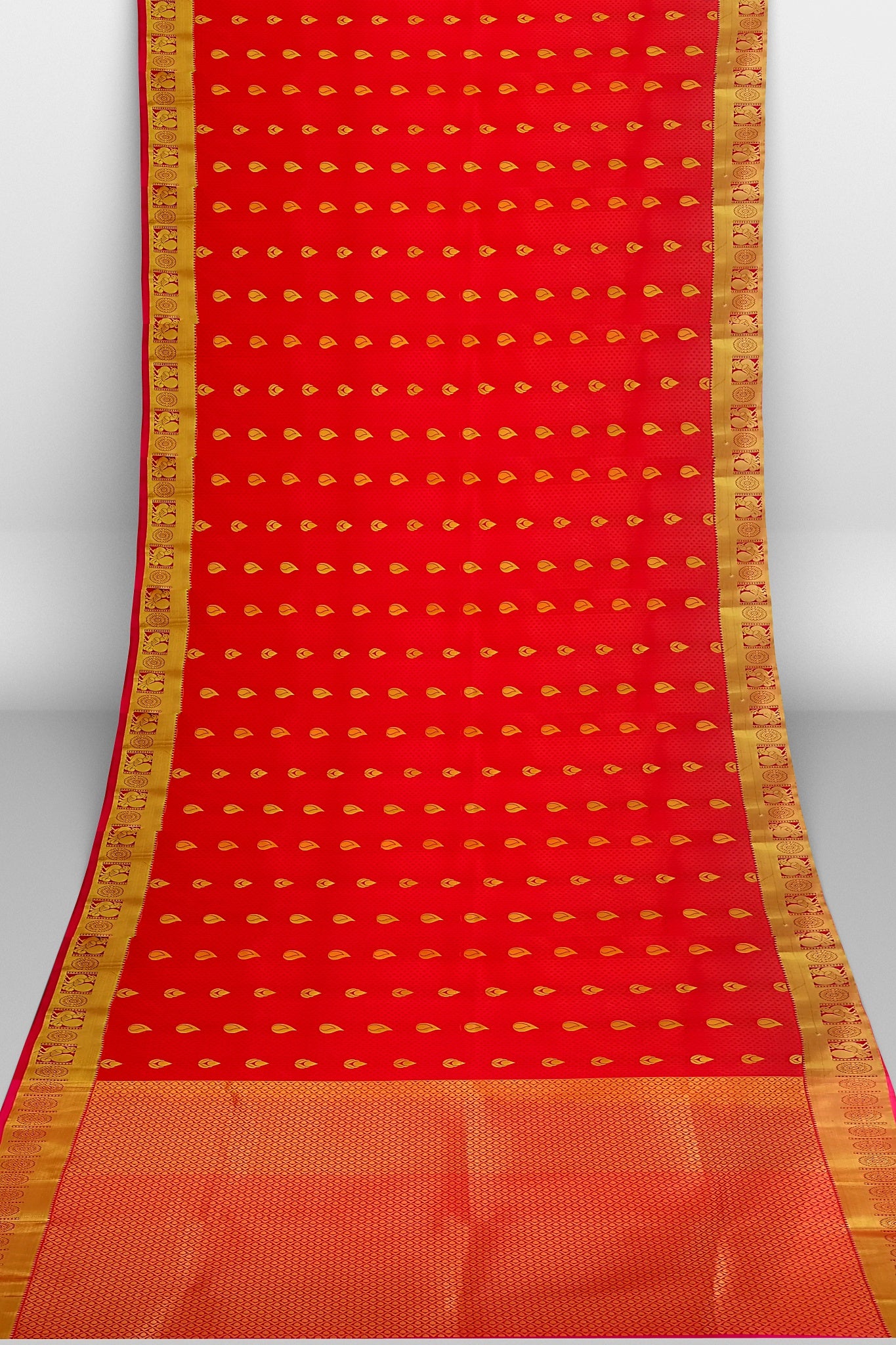 Red Kanjivaram soft silk sari Golden  border Indian saree