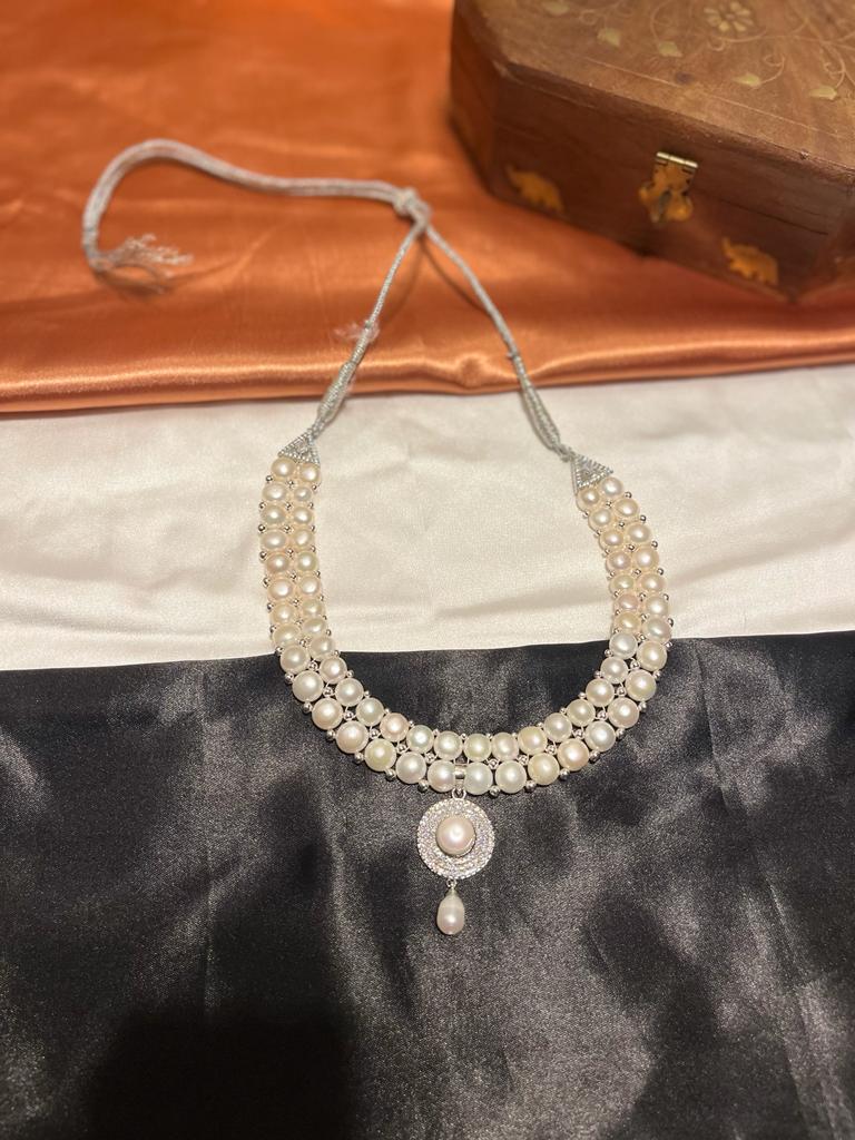 Pearl multi lace necklace Hyderabadi fresh water pearl necklace Pendent set with Earrings