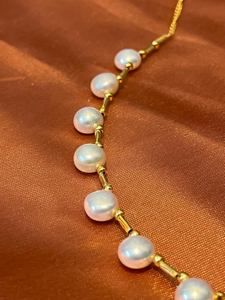 Pearl Necklace with earrings Moderna - Golden