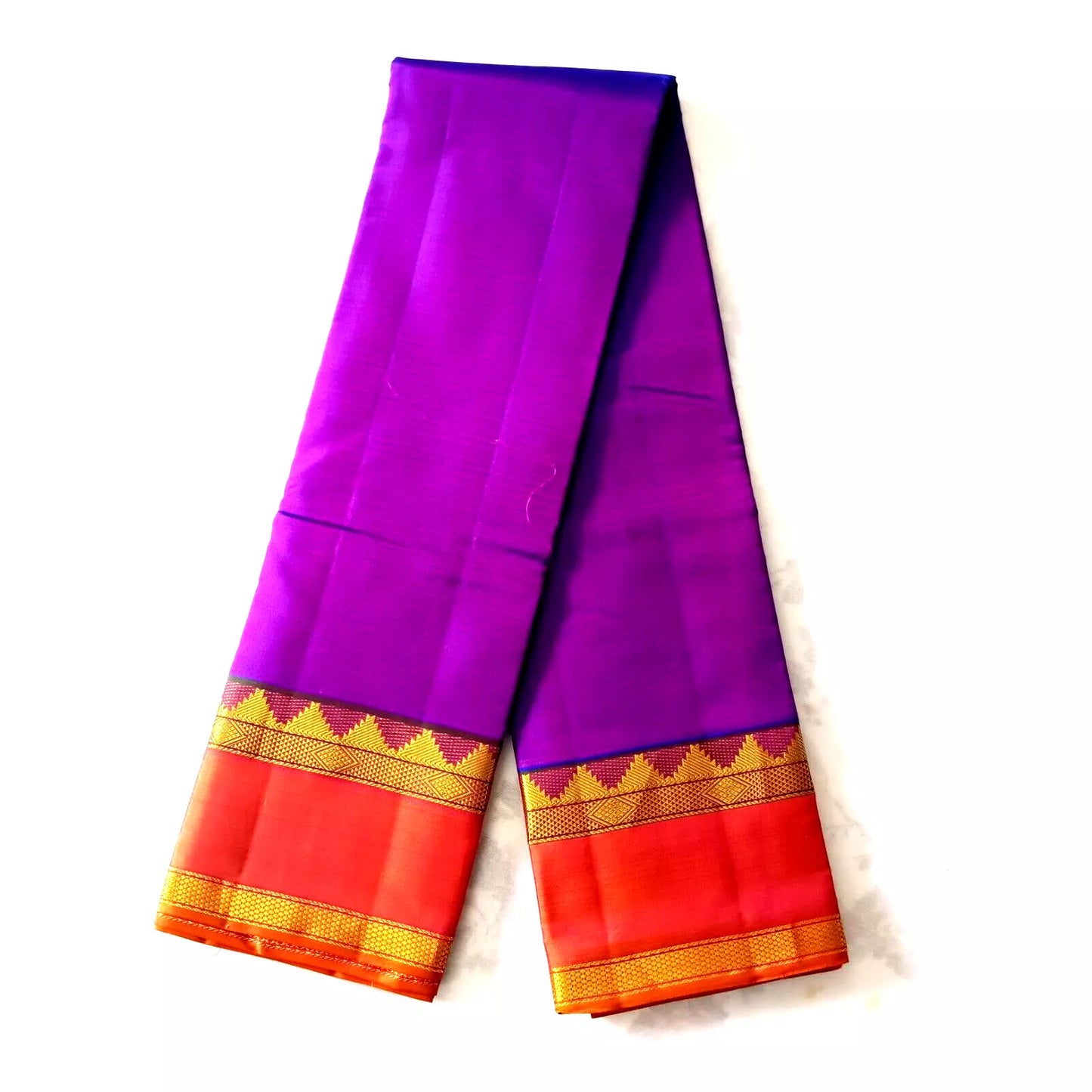 Saree Pure silk purple violet Golden Sari wedding partywear kanjivaram style