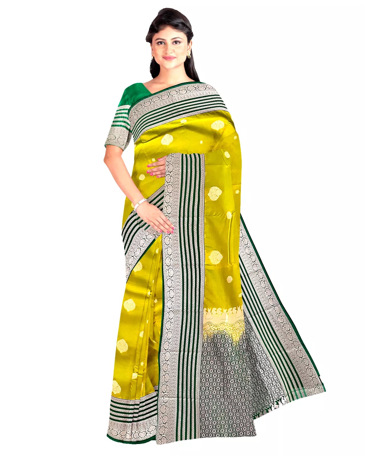 Saree tissue silk mehendi hina green booti Weaved Sari wedding partywear festive