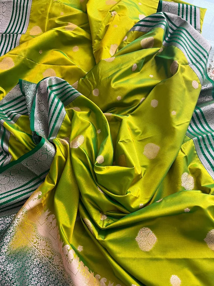 Saree tissue silk mehendi hina green booti Weaved Sari wedding partywear festive