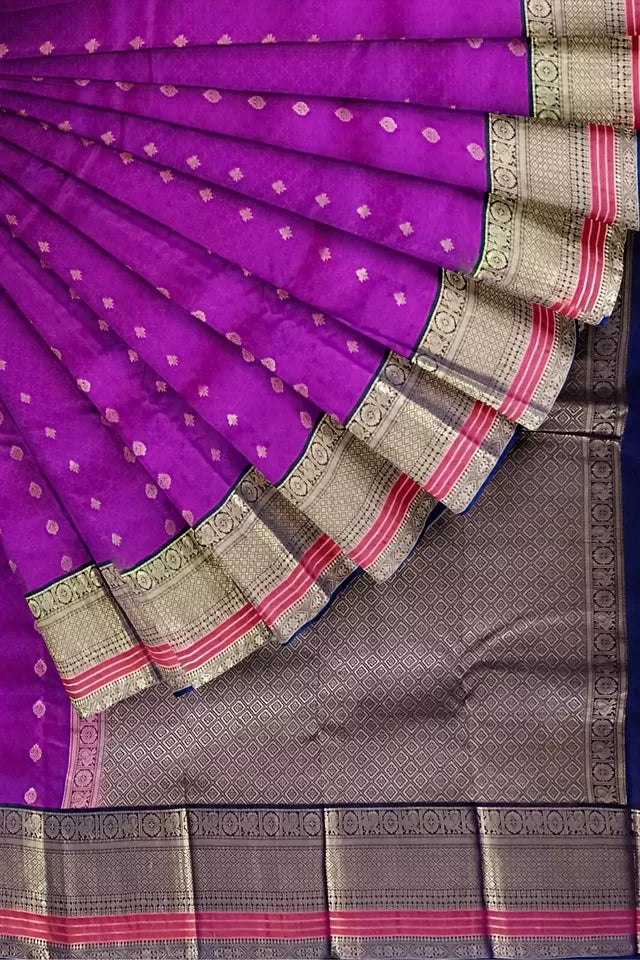 Saree Kanjivaram Pure silk Purple Sari wedding partywear