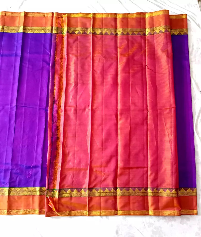 Saree Pure silk purple violet Golden Sari wedding partywear kanjivaram style