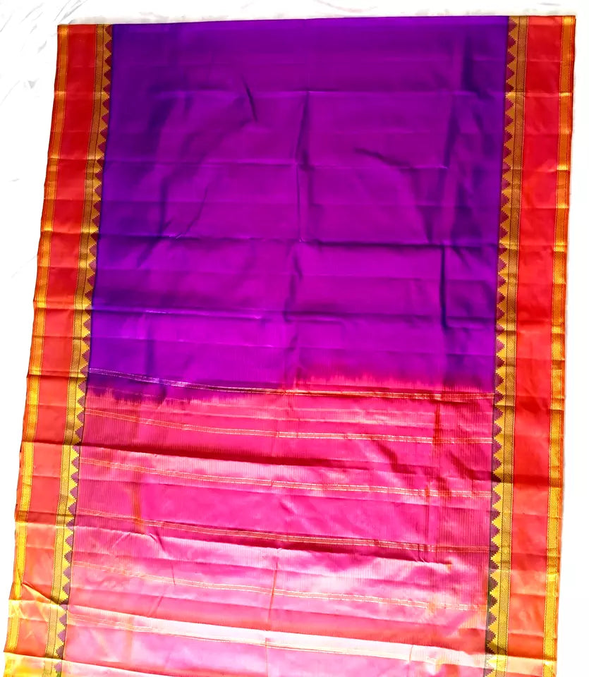 Saree Pure silk purple violet Golden Sari wedding partywear kanjivaram style