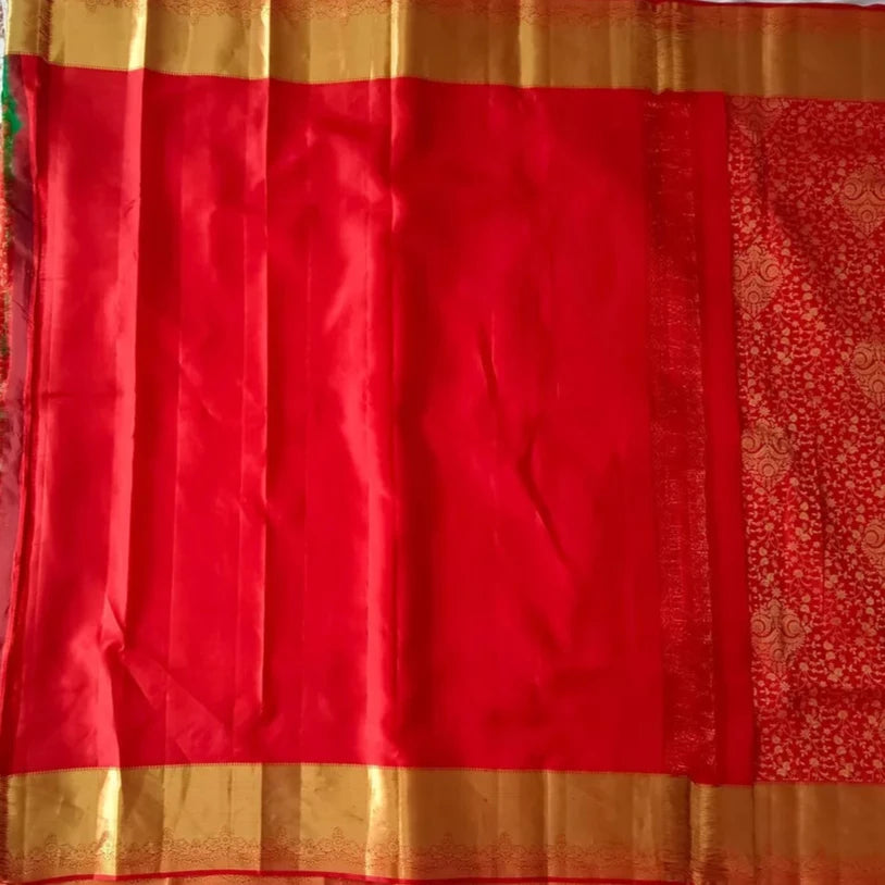 Saree Kanjivaram Pure silk Red Golden fully Woven Sari wedding partywear