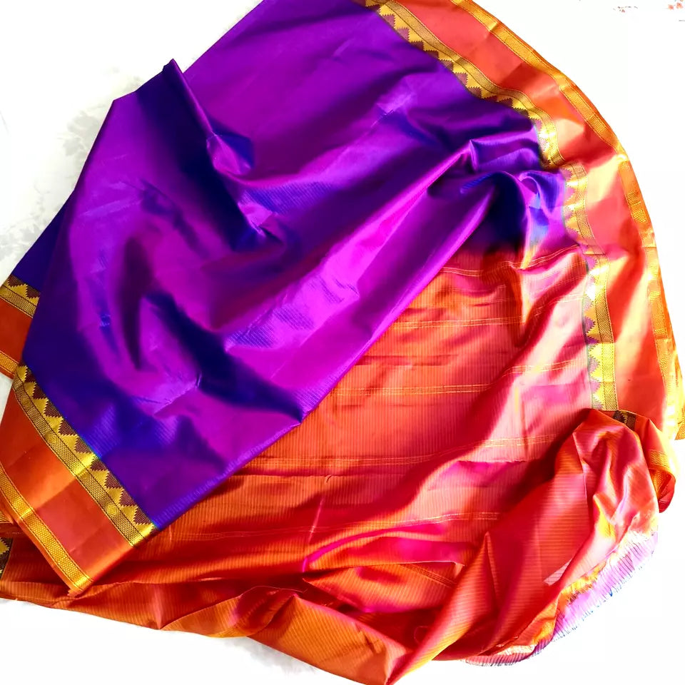 Saree Pure silk purple violet Golden Sari wedding partywear kanjivaram style