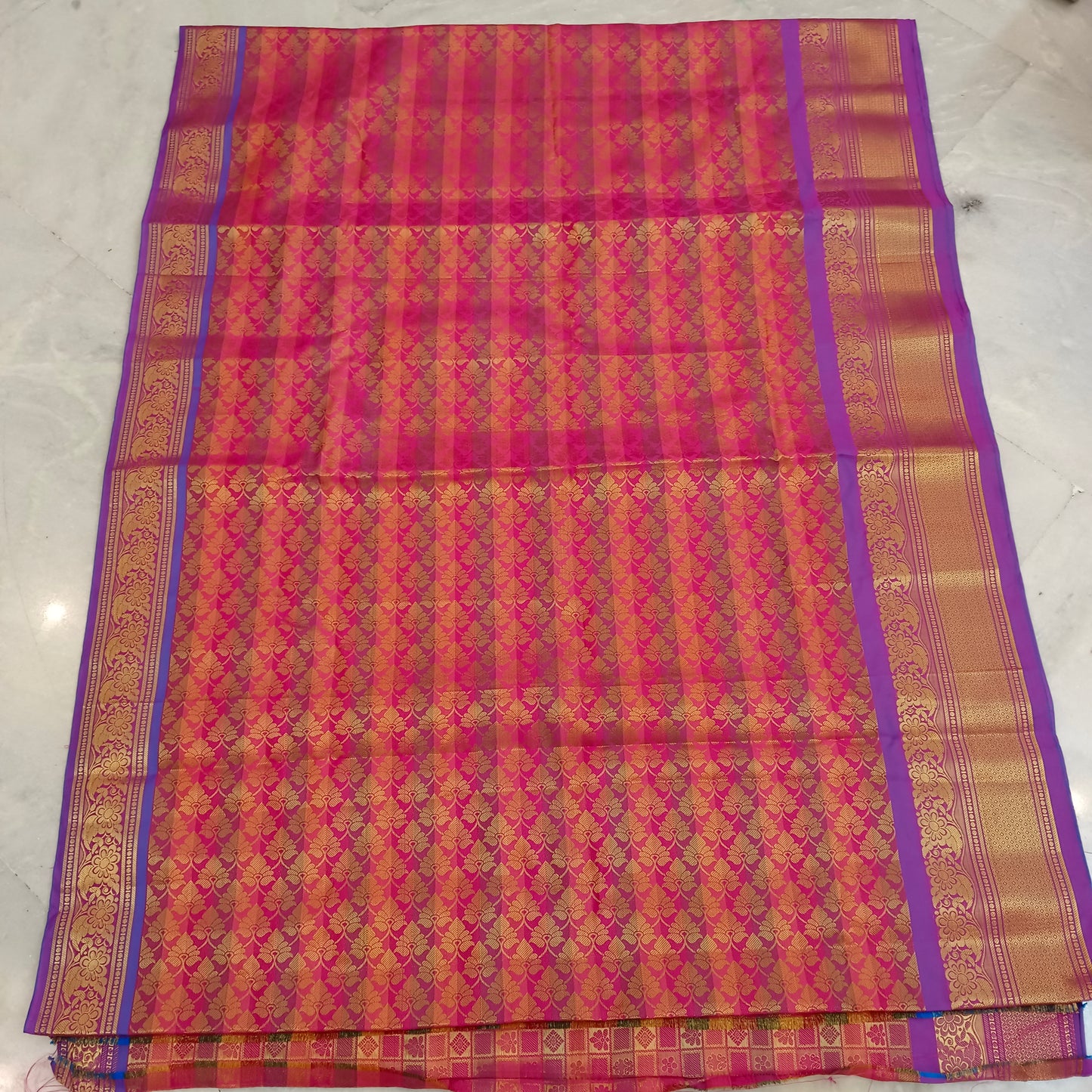 Pattu Mix Silk Saree Wedding party Indian Sari Carrot Pink Golden