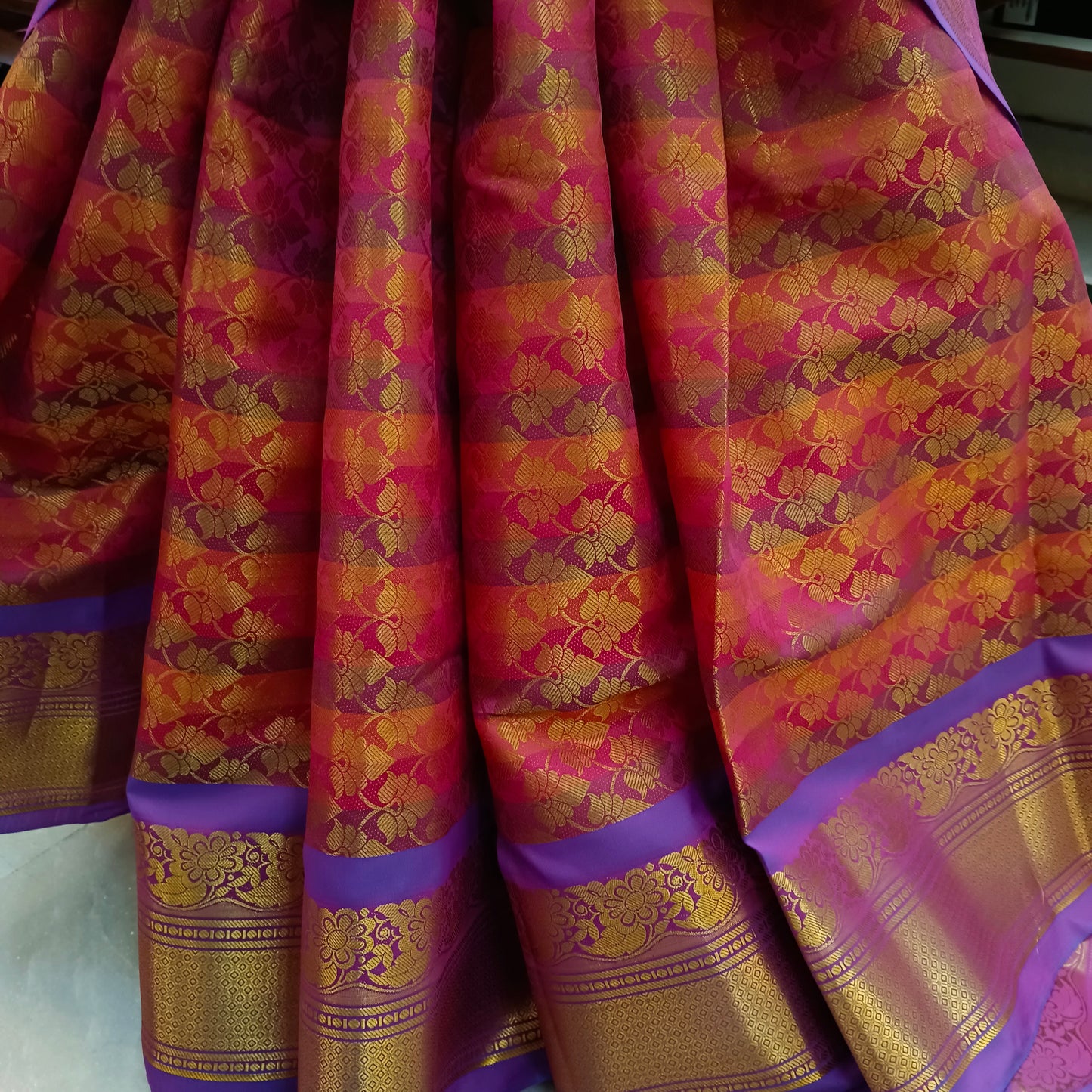 Pattu Mix Silk Saree Wedding party Indian Sari Carrot Pink Golden