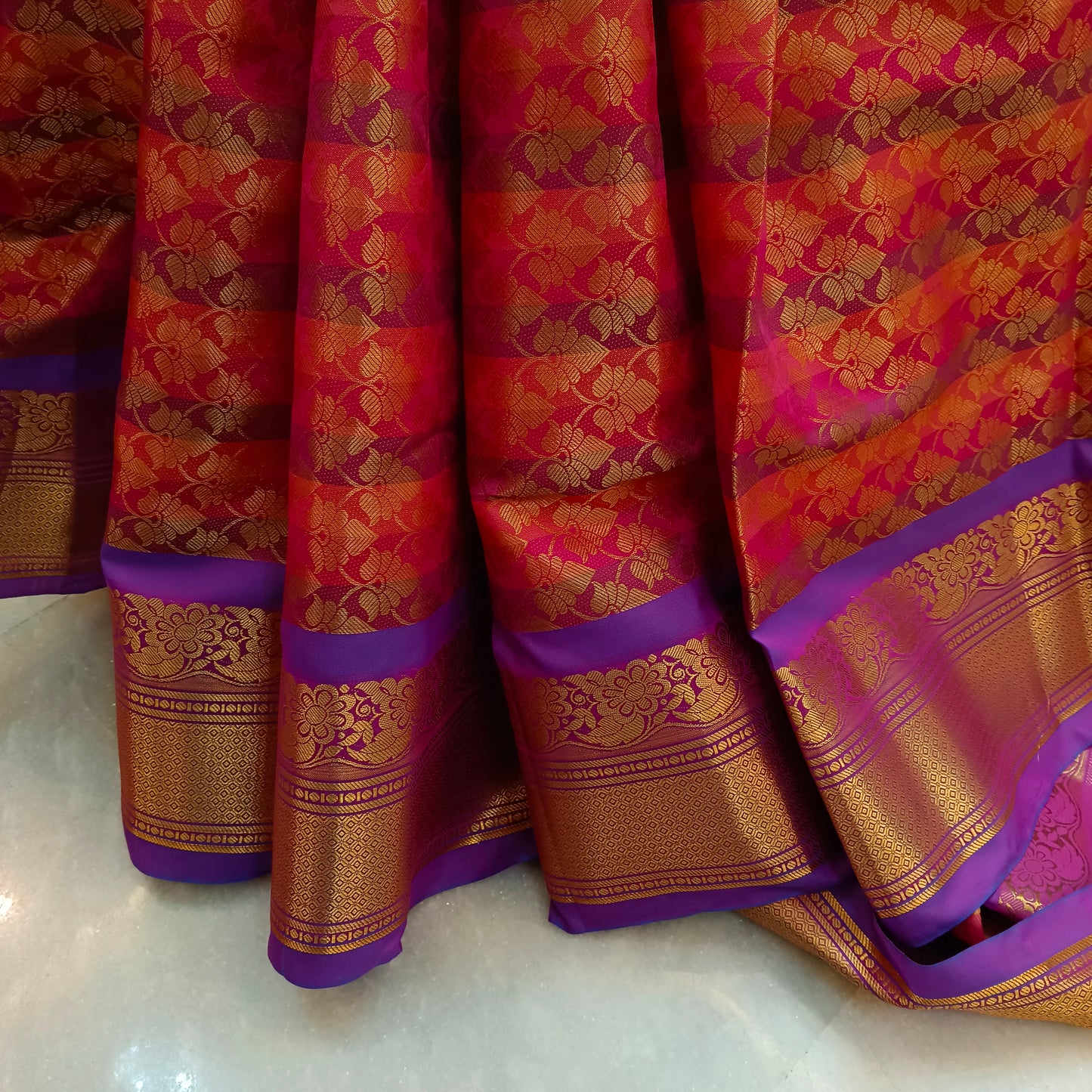 Pattu Mix Silk Saree Wedding party Indian Sari Carrot Pink Golden