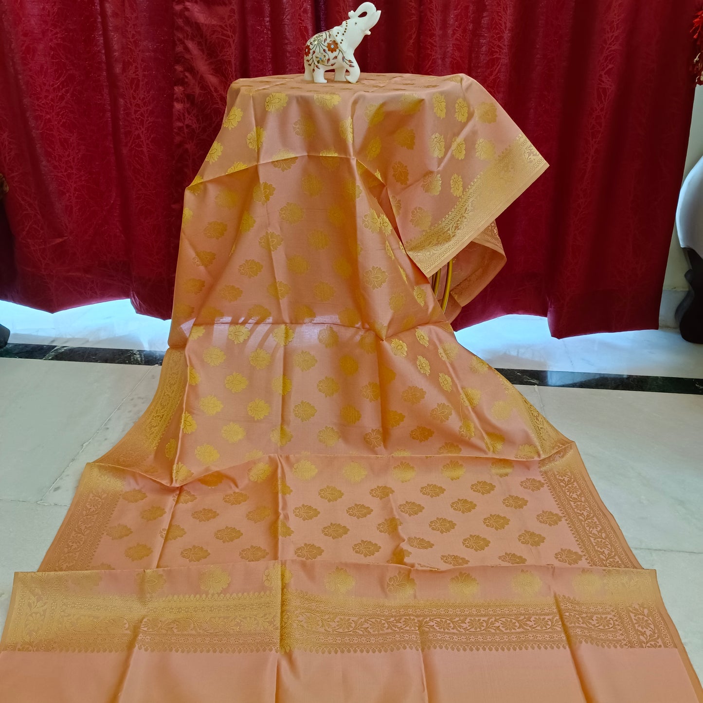 Banarsi Silk Peach Dupatta Chunni Scarf Party Wear Made in India