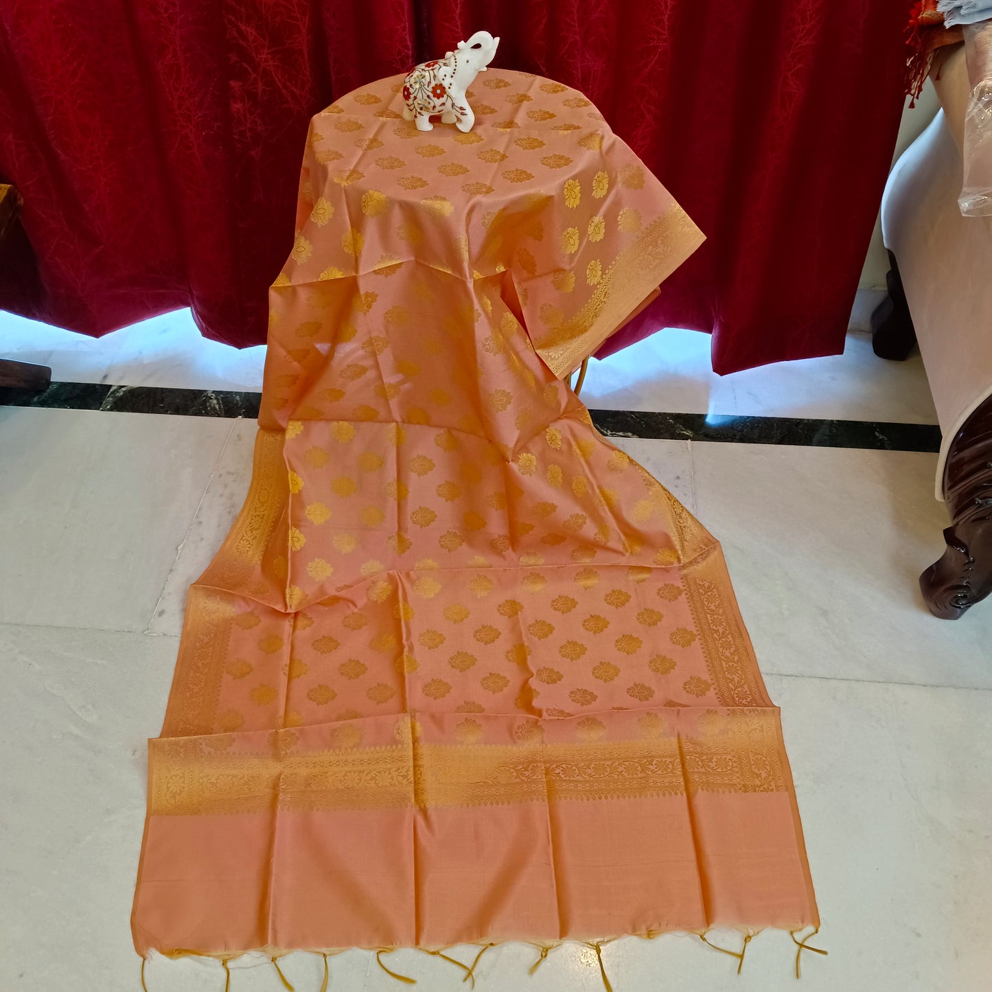 Banarsi Silk Peach Dupatta Chunni Scarf Party Wear Made in India