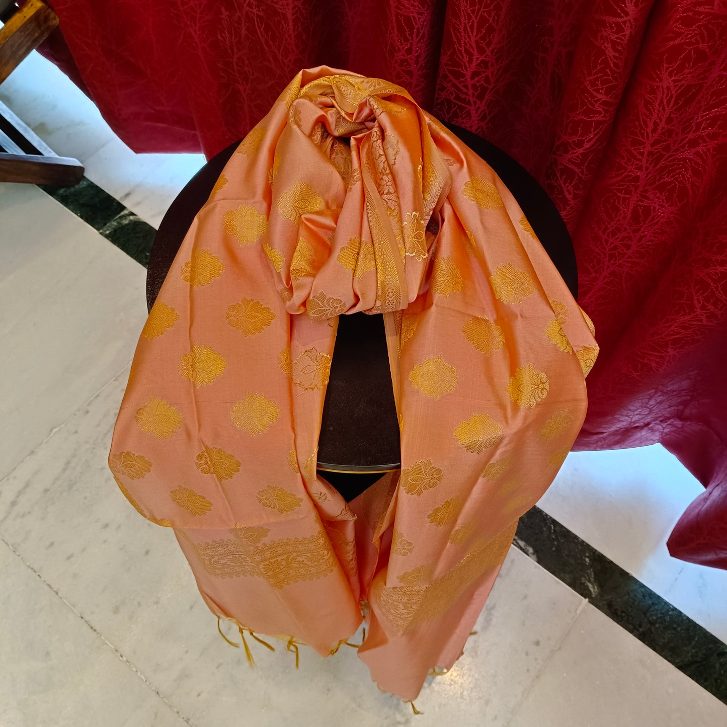 Banarsi Silk Peach Dupatta Chunni Scarf Party Wear Made in India