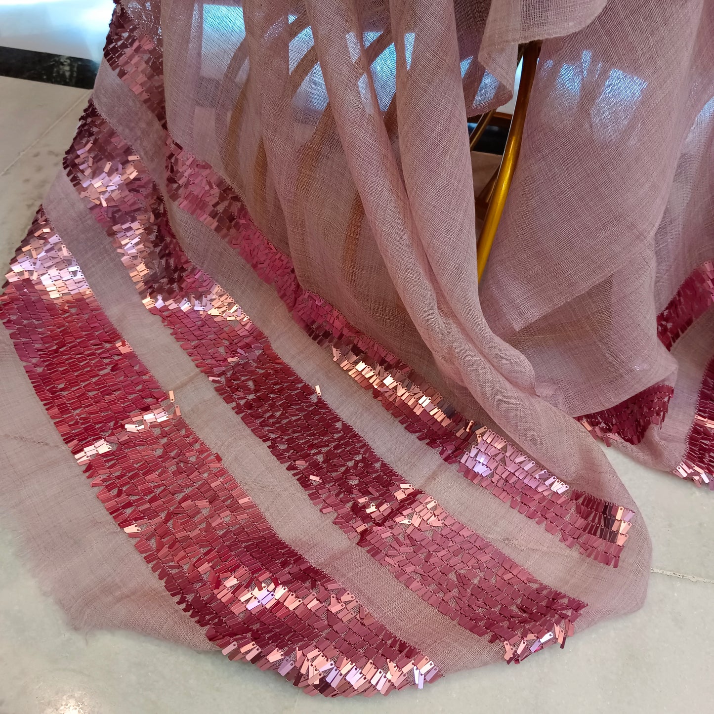 Sequins Work Pink Stole Scarf Shawl Neck Wrap Fine Quality