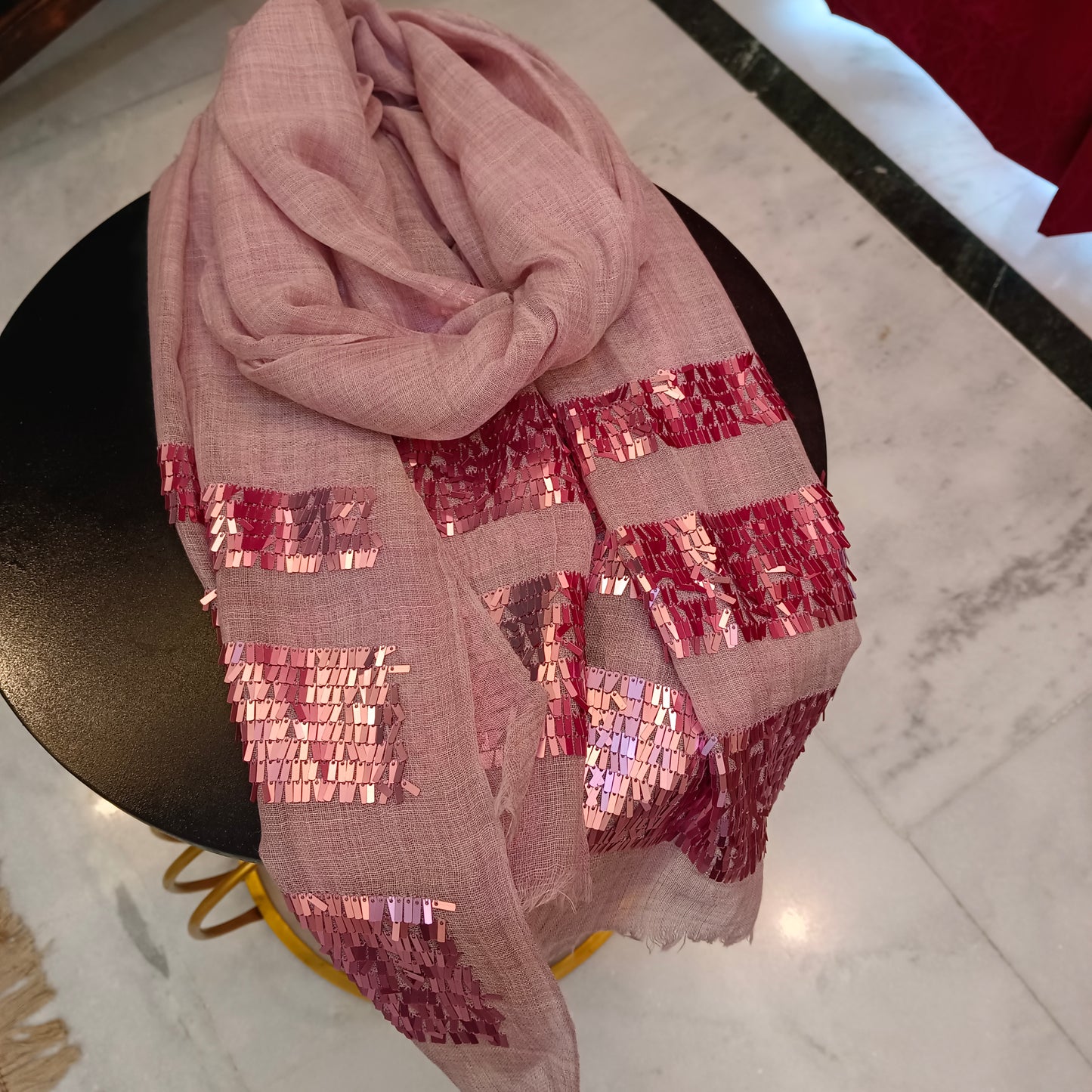 Sequins Work Pink Stole Scarf Shawl Neck Wrap Fine Quality