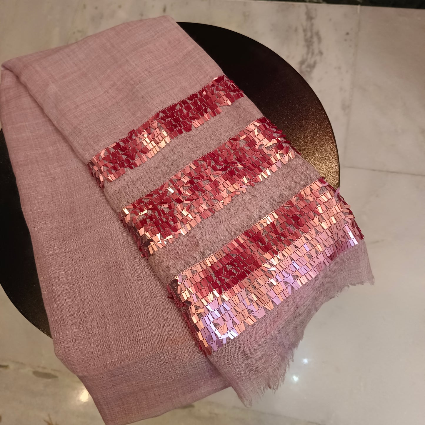 Sequins Work Pink Stole Scarf Shawl Neck Wrap Fine Quality