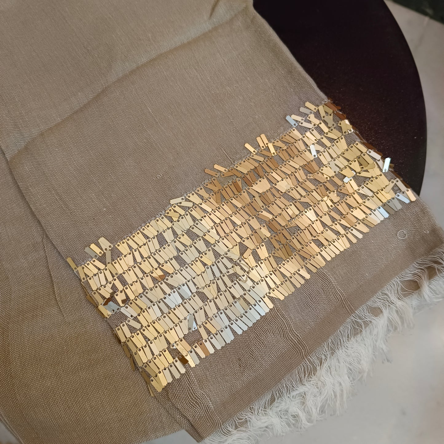 Stole Sequins Work Beige Scarf Shawl Neck Wrap Gift