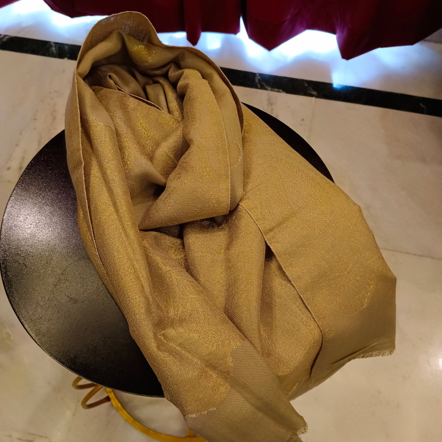 Beige stole scarf shawl wrap golden jari work