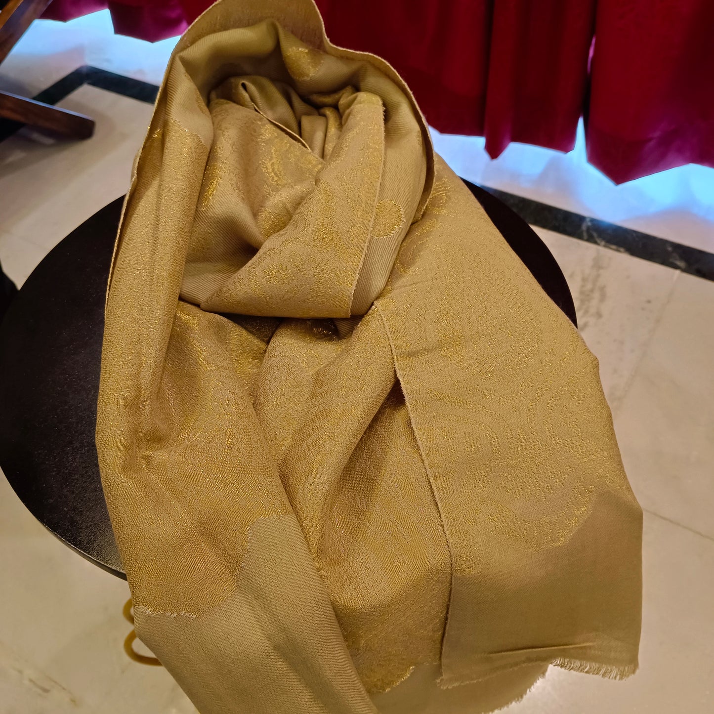 Beige stole scarf shawl wrap golden jari work