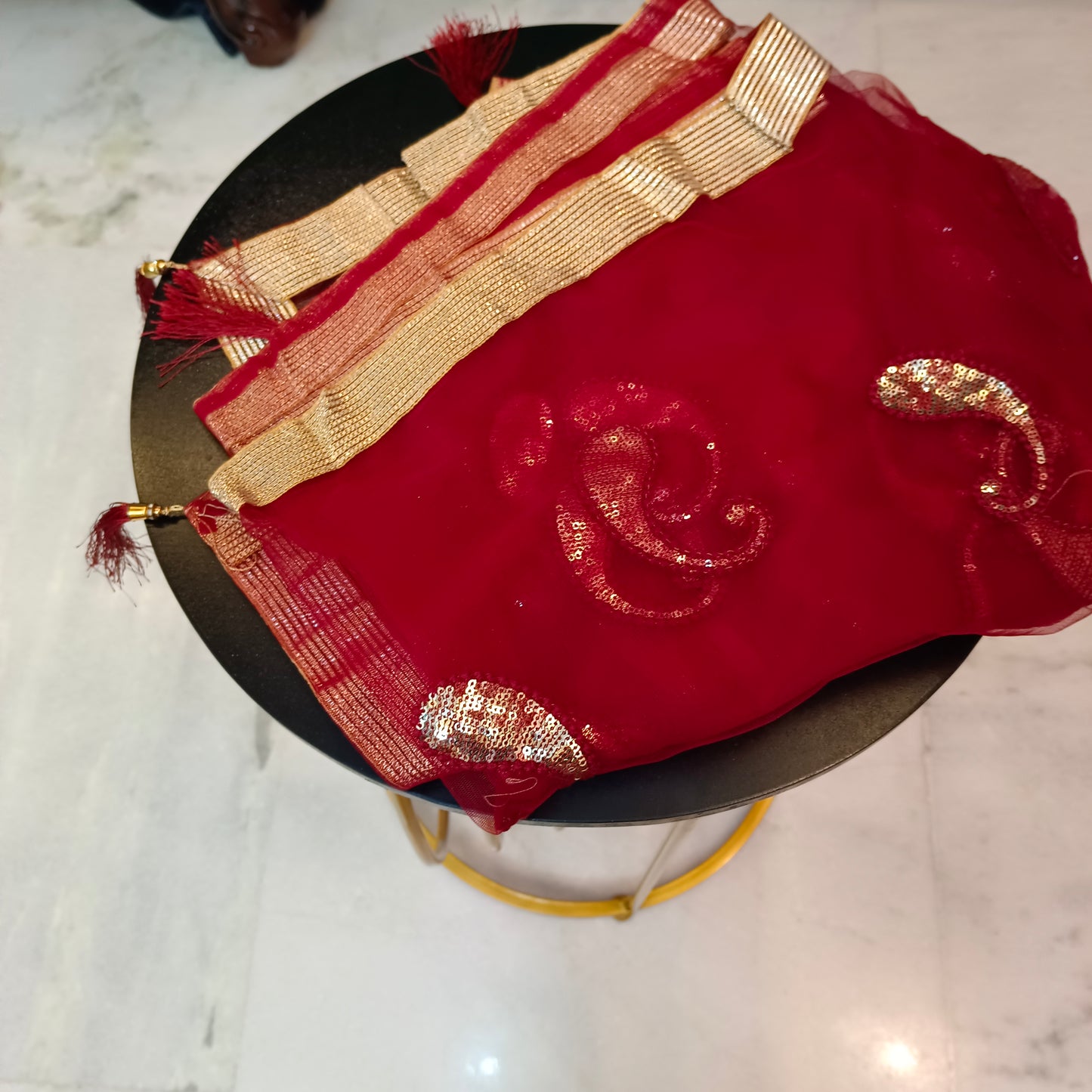 Red Net Dupatta Sequence Work Party Wear Chunni Stole Scarf