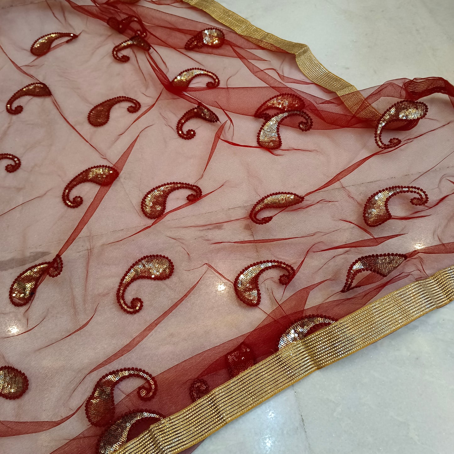 Red Net Dupatta Sequence Work Party Wear Chunni Stole Scarf